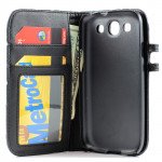 Wholesale Galaxy S3 /i9300 Diamond Flip Leather Wallet Case with Stand (Black)